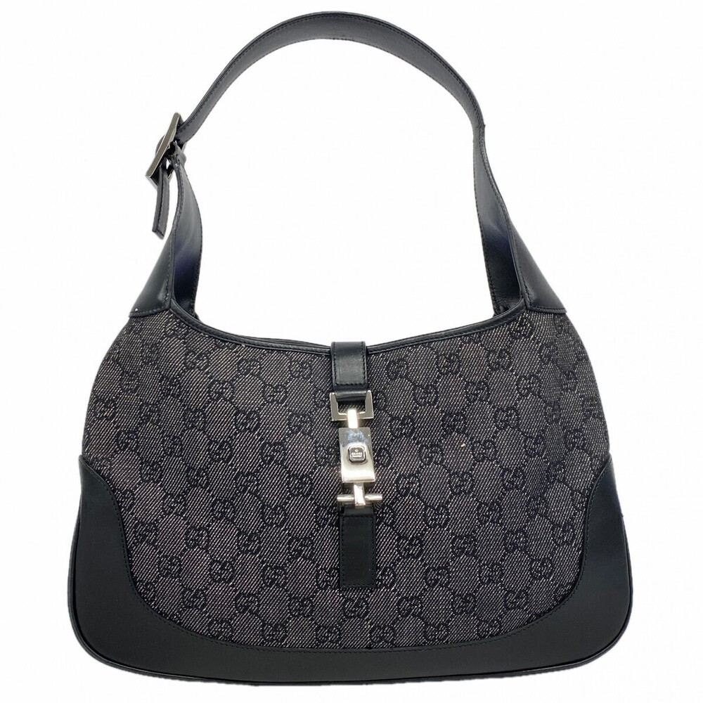 Gucci Jackie Handbag Denim Black Silver Hardware